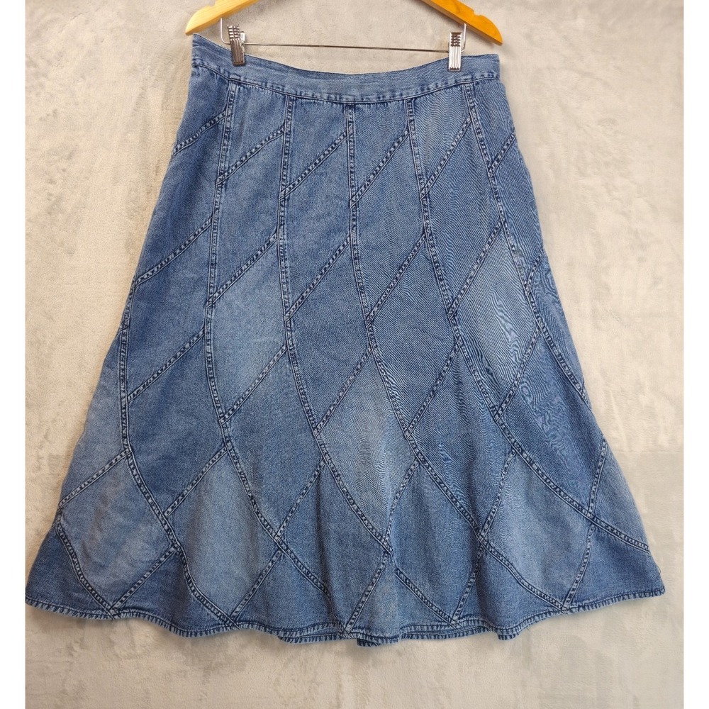 Vintage 90s Y2K Studio West Denim Maxi Skirt Sz XL Petite Patch Diamond Pattern